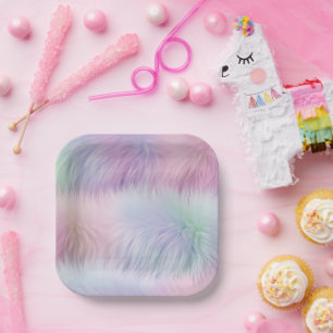 Pastel Rainbow Fur Paper Plate