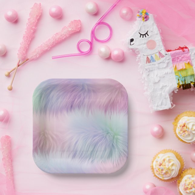 Pastel Rainbow Fur Paper Plate (Party)