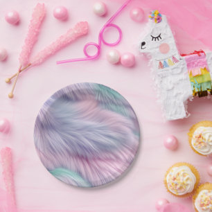 Pastel Rainbow Fur Paper Plate