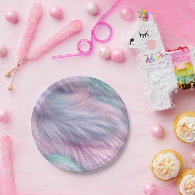 Pastel Rainbow Fur Paper Plate (Party)
