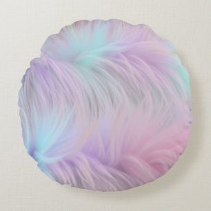 Pastel Rainbow Fur Round Pillow