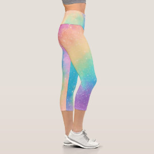 Pastel Rainbow Galaxy Capri Leggings