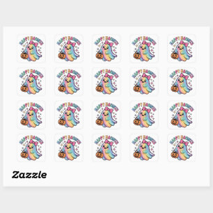 Pastel Rainbow Ghost T-Shirt – Kawaii Halloween Square Sticker