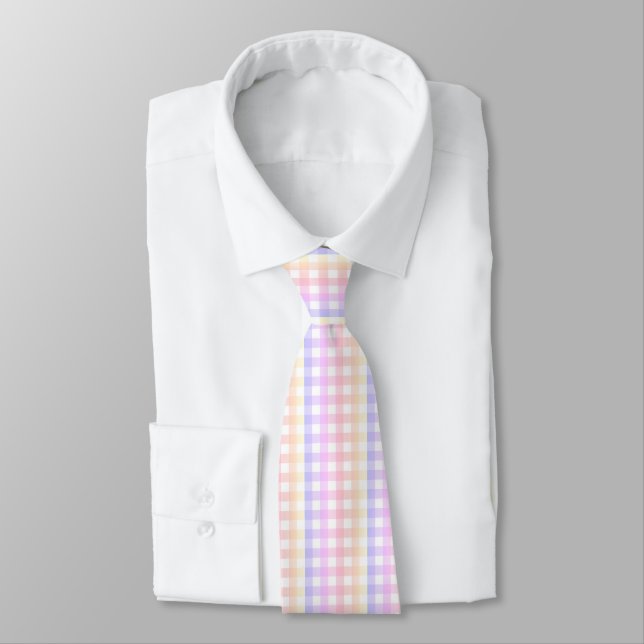 Pastel Rainbow Gingham  Tie (Tied)
