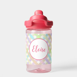 Pastel Rainbow Gingham Water Bottle
