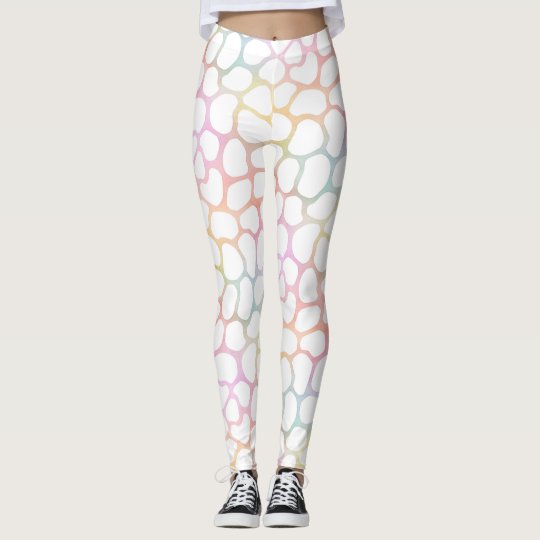 Pastel Rainbow Giraffe Watercolor Whitespace Leggings