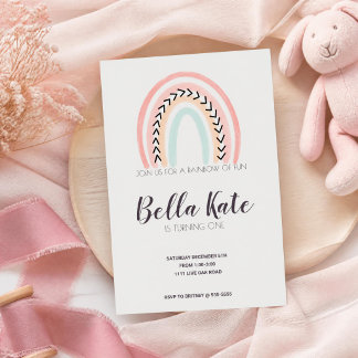 Pastel Rainbow Girl's First Birthday Invitation