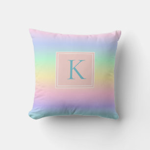 Pastel Rainbow Girl's Initial Throw Pillow