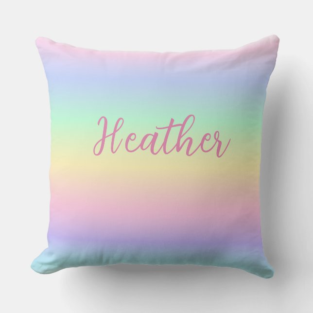 Pastel Rainbow Girl's Personalized Throw Pillow (Front)