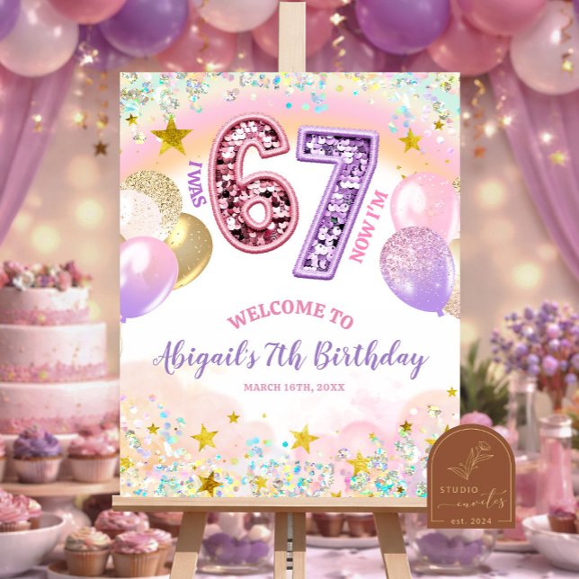 Pastel Rainbow Glitter 67 Birthday Party Poster (Creator Uploaded)
