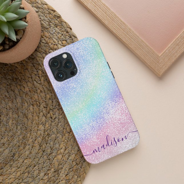 Pastel rainbow glitter calligraphy CAN edit name Case-Mate iPhone Case (Creator Uploaded)