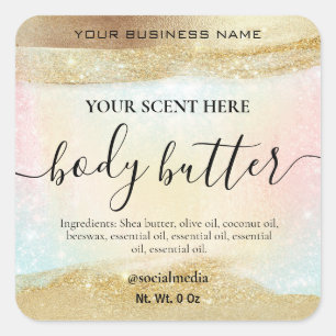 Pastel Rainbow Glitter Gold Body Butter Square Sticker