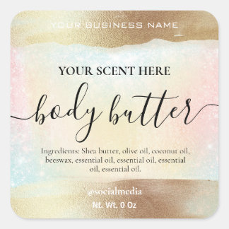 Pastel Rainbow Glitter Gold Body Butter Square Sticker