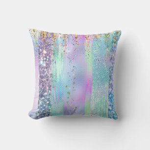 Pastel Rainbow Glitter Pattern Design Throw Pillow