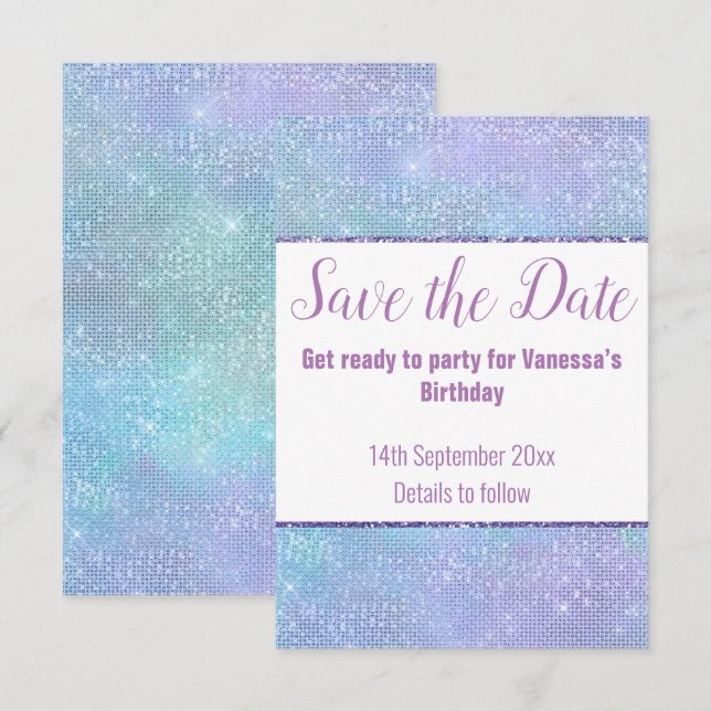  PASTEL RAINBOW GLITTER SAVE THE DATE RSVP CARD (Front/Back)