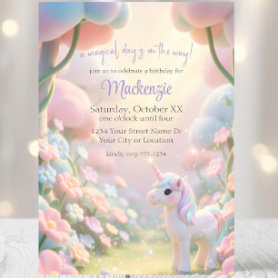 Pastel Rainbow & Glitter Unicorn Birthday Party Invitation