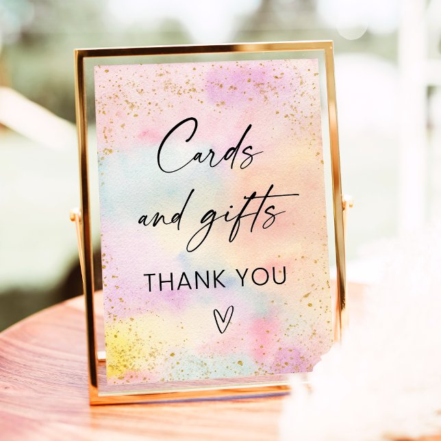 Pastel Rainbow Gold Cards and Gifts Birthday Sign (Creator Uploaded)