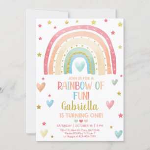 Pastel rainbow gold girl 1st birthday invite. invitation