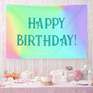 Pastel Rainbow Gradient Happy Birthday Banner