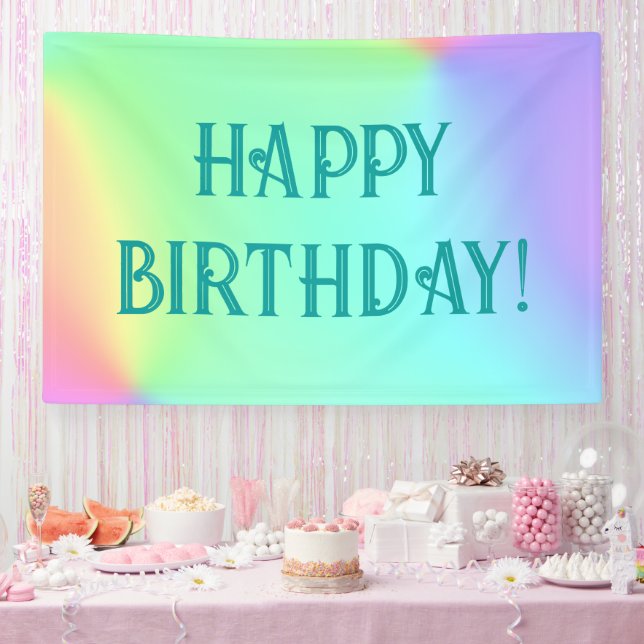 Pastel Rainbow Gradient Happy Birthday Banner (Party)
