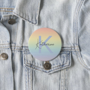 Pastel Rainbow Gradient Monogram 3 Inch Round Button