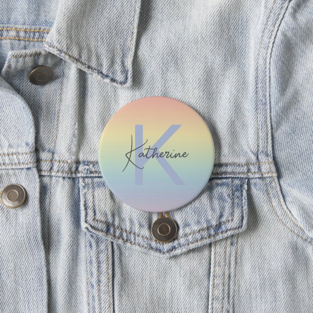 Pastel Rainbow Gradient Monogram 3 Inch Round Button (In Situ)