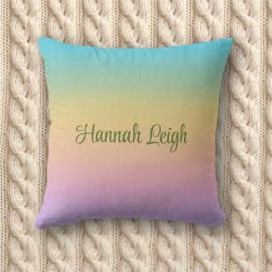 Pastel Rainbow Gradient Ombre Custom Name Throw Pillow