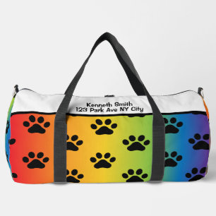 Pastel Rainbow Gradient Paw Print Monogram  Duffle Bag