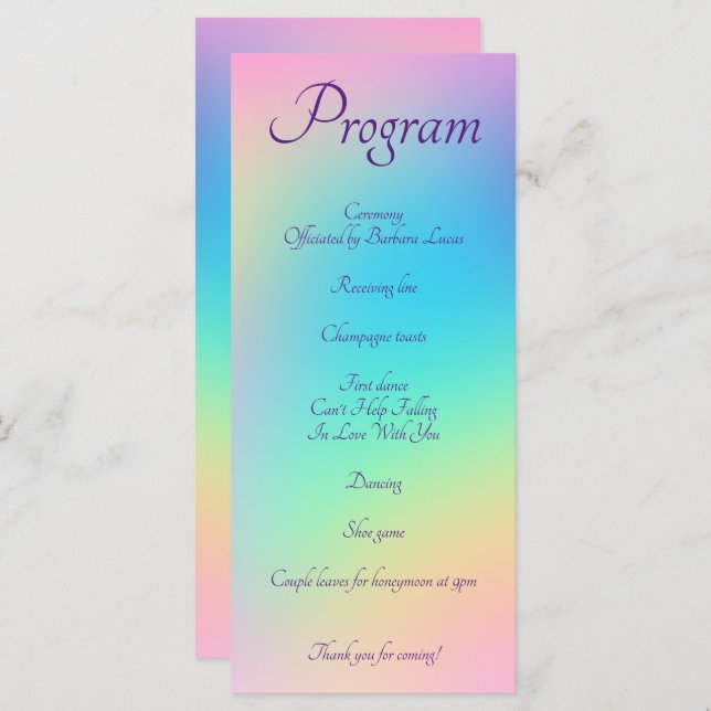 Pastel Rainbow Gradient Wedding Program (Front/Back)
