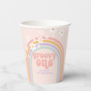 Pastel rainbow groovy one 1st birthday paper cups