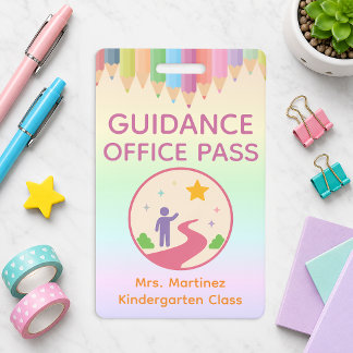 Pastel Rainbow Guidance Office Pass Badge