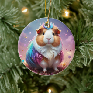 Pastel Rainbow Guinea Pig Unicorn, Ceramic Ornament