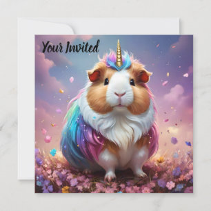 Pastel Rainbow Guinea Pig Unicorn, Invitation
