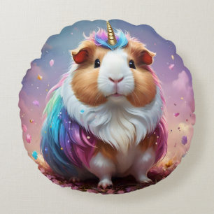 Pastel Rainbow Guinea Pig Unicorn, Round Pillow