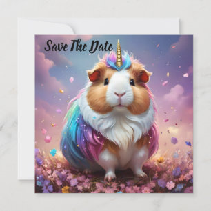 Pastel Rainbow Guinea Pig Unicorn, Save The Date