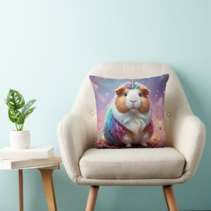 Pastel Rainbow Guinea Pig Unicorn, Throw Pillow