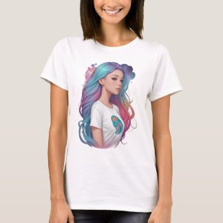 Pastel Rainbow Hair Girl Radiant Happiness T-Shirt