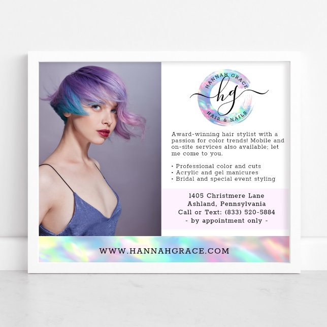 Pastel Rainbow Hair Nails Business Marketing Photo Poster (Creator Uploaded)