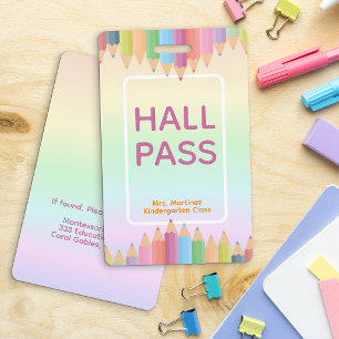 Pastel Rainbow Hall Pass Badge for Teachers