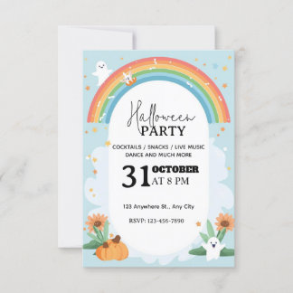 Pastel Rainbow Halloween Party Invitation modifiab