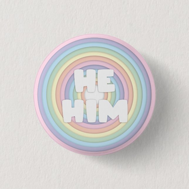 Pastel Rainbow He/Him Pronouns  1 Inch Round Button (Front)
