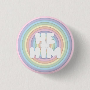 Pastel Rainbow He/Him Pronouns  1 Inch Round Button