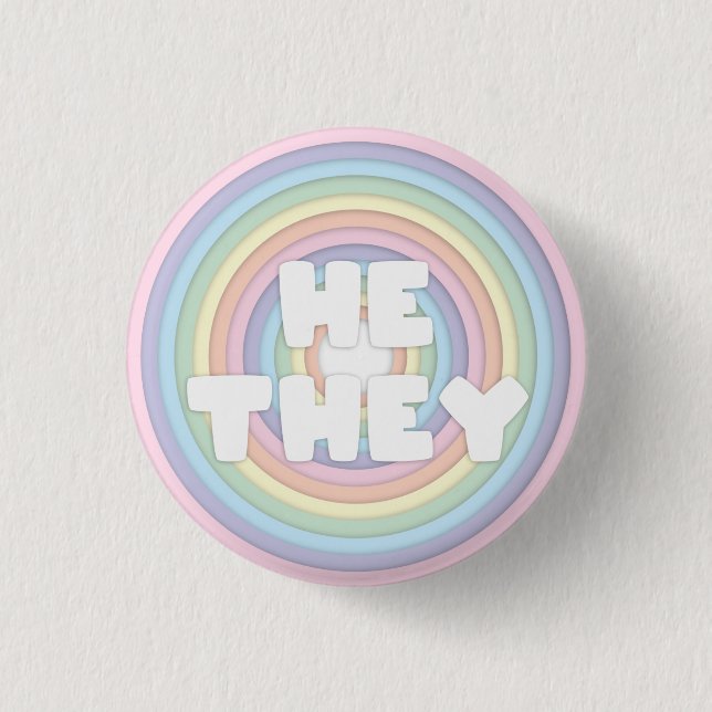 Pastel Rainbow He/They Pronouns  1 Inch Round Button (Front)
