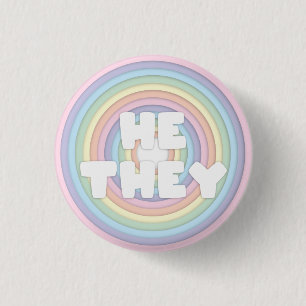Pastel Rainbow He/They Pronouns  1 Inch Round Button
