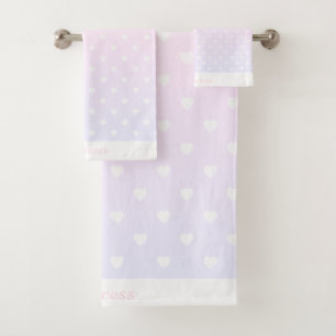 PASTEL RAINBOW HEART BATHROOM TOWEL SET