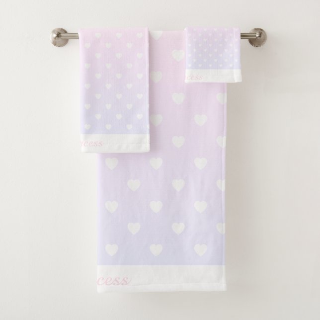 PASTEL RAINBOW  HEART BATHROOM TOWEL SET (Insitu)