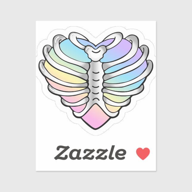 Pastel Rainbow Heart Rib Cage Sticker - Halloween (Sheet)