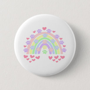 Pastel Rainbow Hearts and Dog Paw Prints 2 Inch Round Button