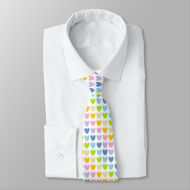 Pastel Rainbow Hearts Tie (Tied)