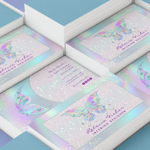 Pastel Rainbow Holographic Butterfly Business Card